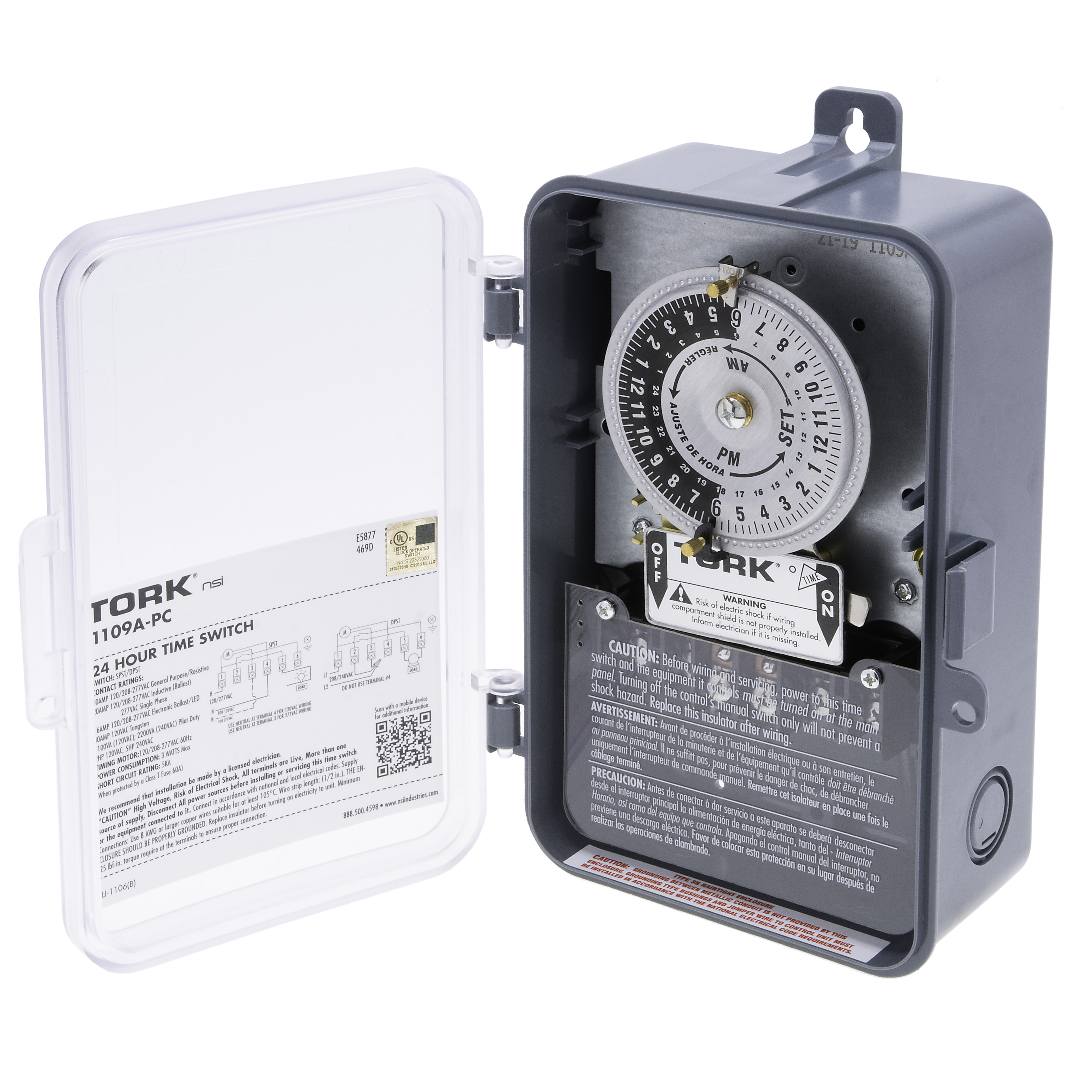 TORK 1109A-PC 24 Hour Time Switch 40A 120/208-277V Dpst Indoor