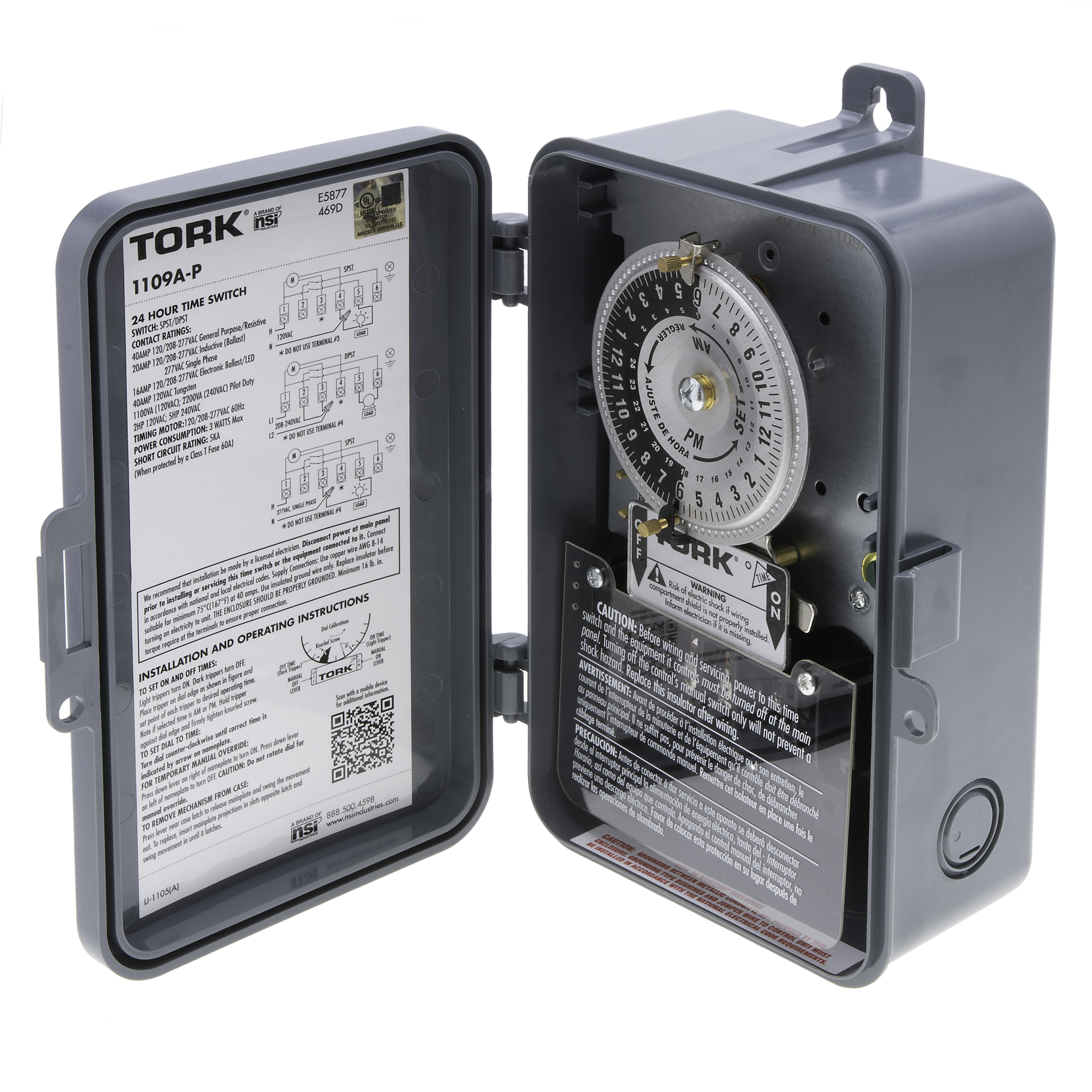 TORK 1109A-P 24 Hour Time Switch 40A 120/208-277V Dpst Indoor