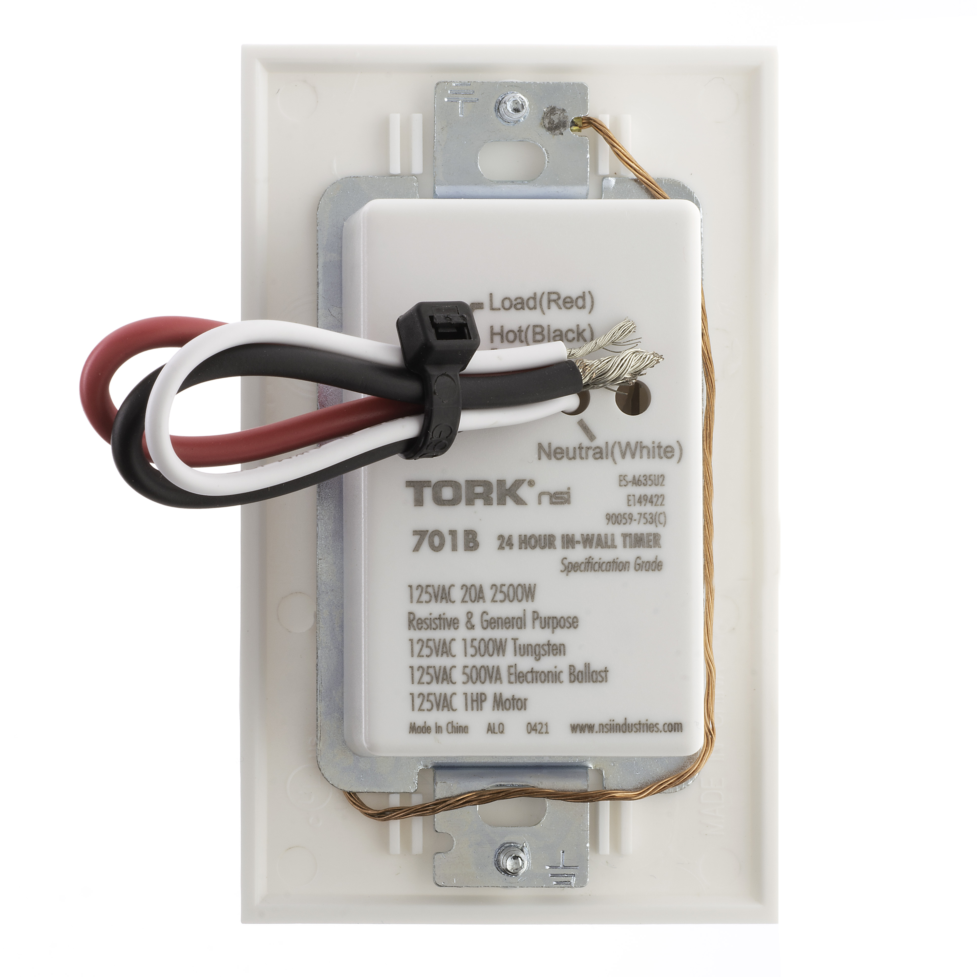 TORK 701B 24 Hour Wall Switch Timer Single Gang 20A 125V White 30