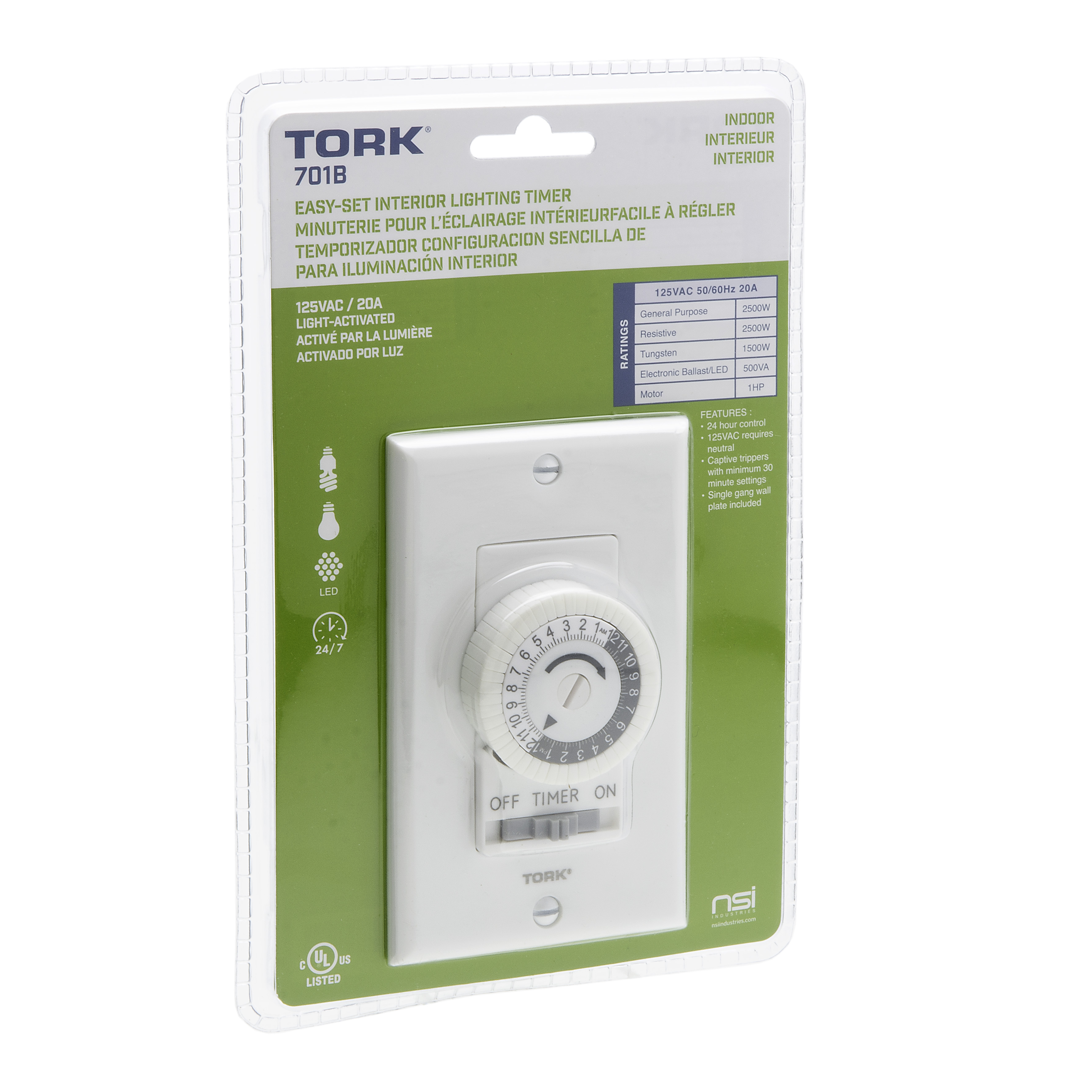 TORK 701B 24 Hour Wall Switch Timer Single Gang 20A 125V White 30