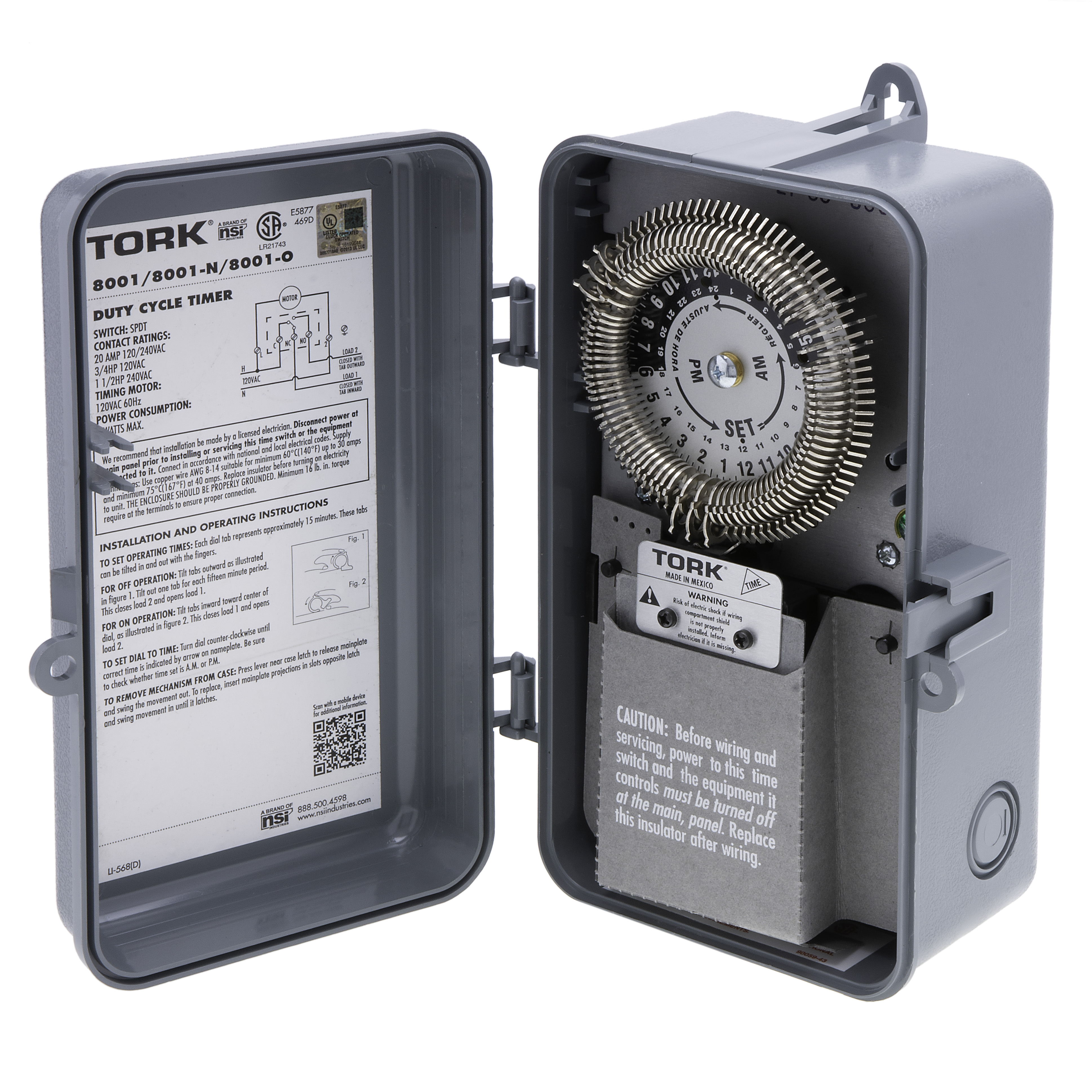 TORK 8001-N 24 Hour Cycle Timer 20A 120V Spdt Indoor/Outdoor