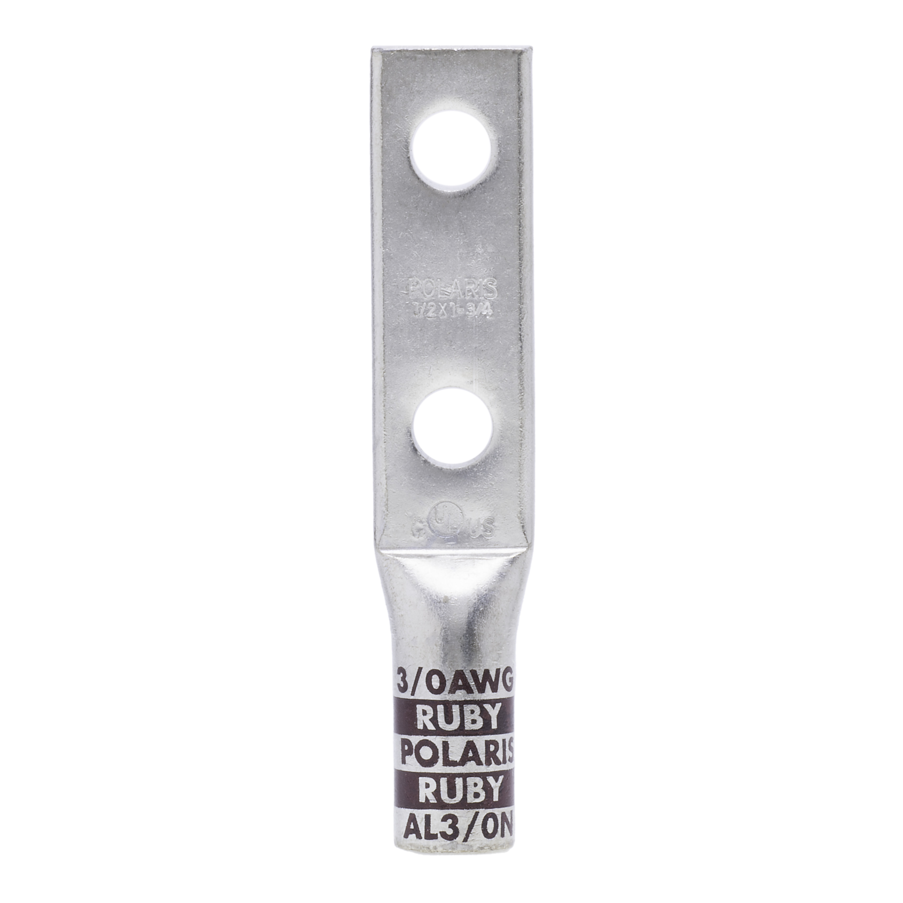Polaris AL3/0N 3/0 Awg Alum Compression Lug, 1/2 Bolt Size 2 Hole