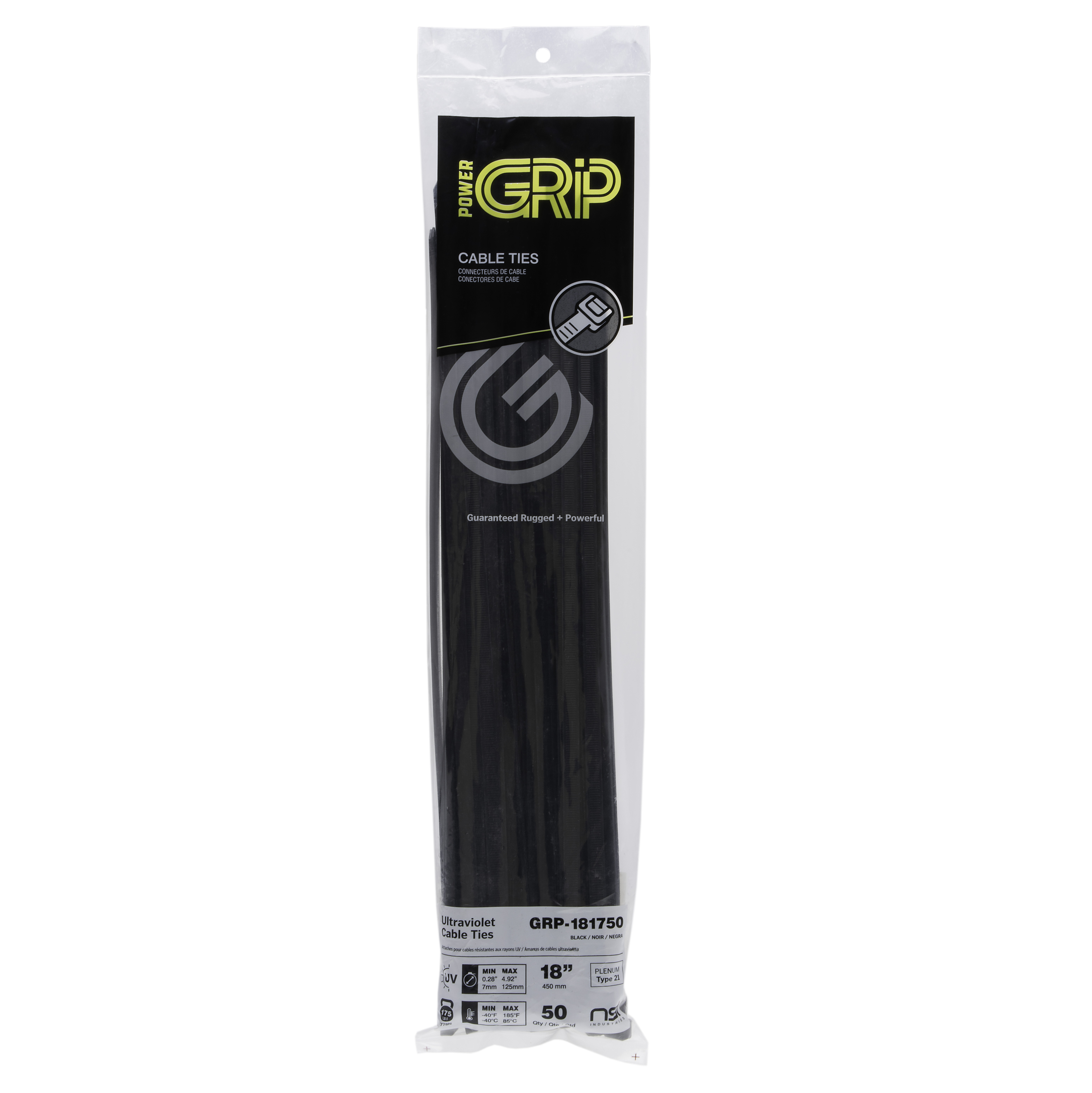 PowerGRP GRP-181750 Cable Tie 18 IN 175Lb Blk (50Pk) - NSI Industries