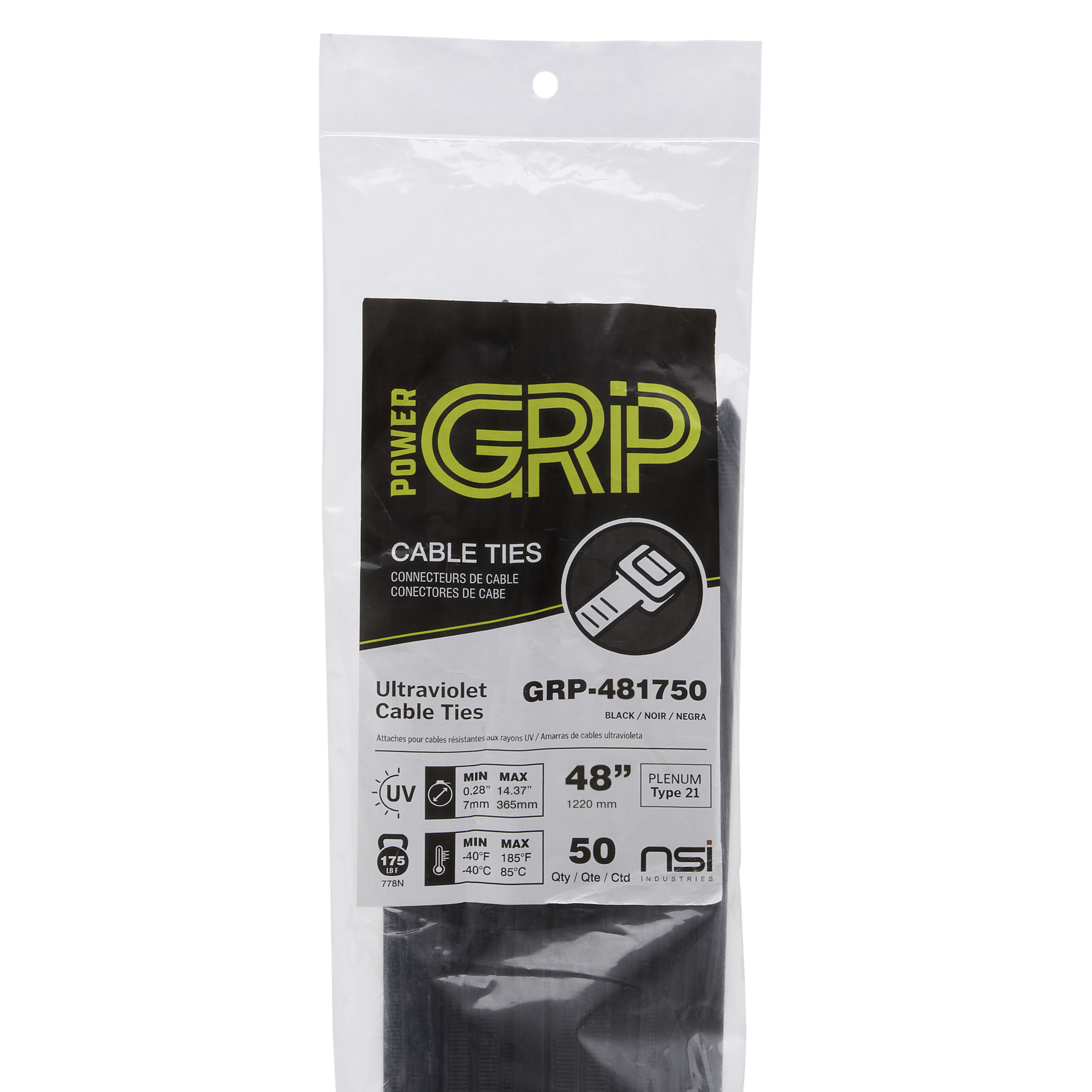 PowerGRP GRP-481750 Cable Tie 48 IN 175Lb Blk (50Pk) - NSI Industries