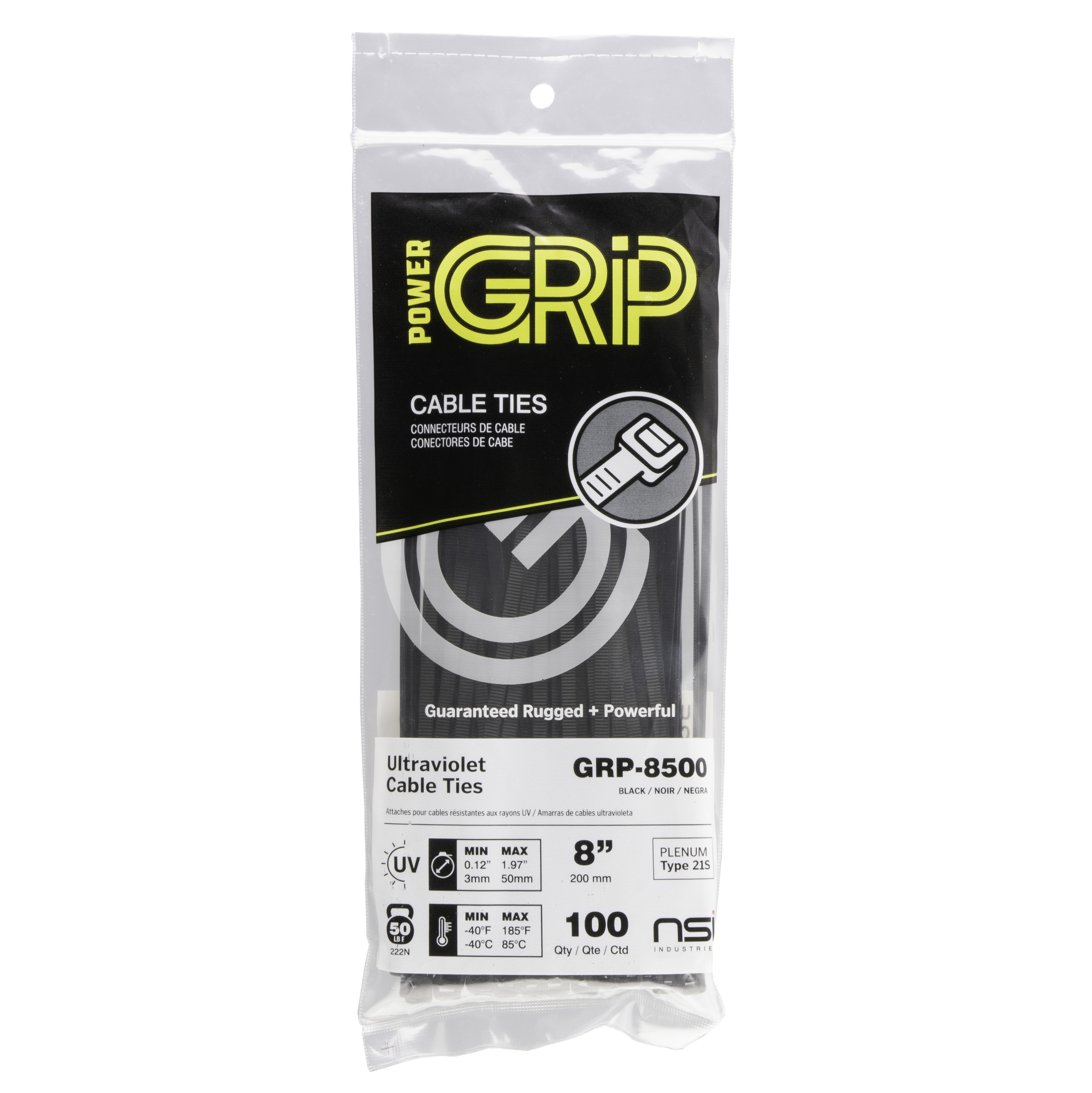 PowerGRP GRP-8500 Cable Tie 8 IN 50Lb Blk (100Pk) - NSI Industries