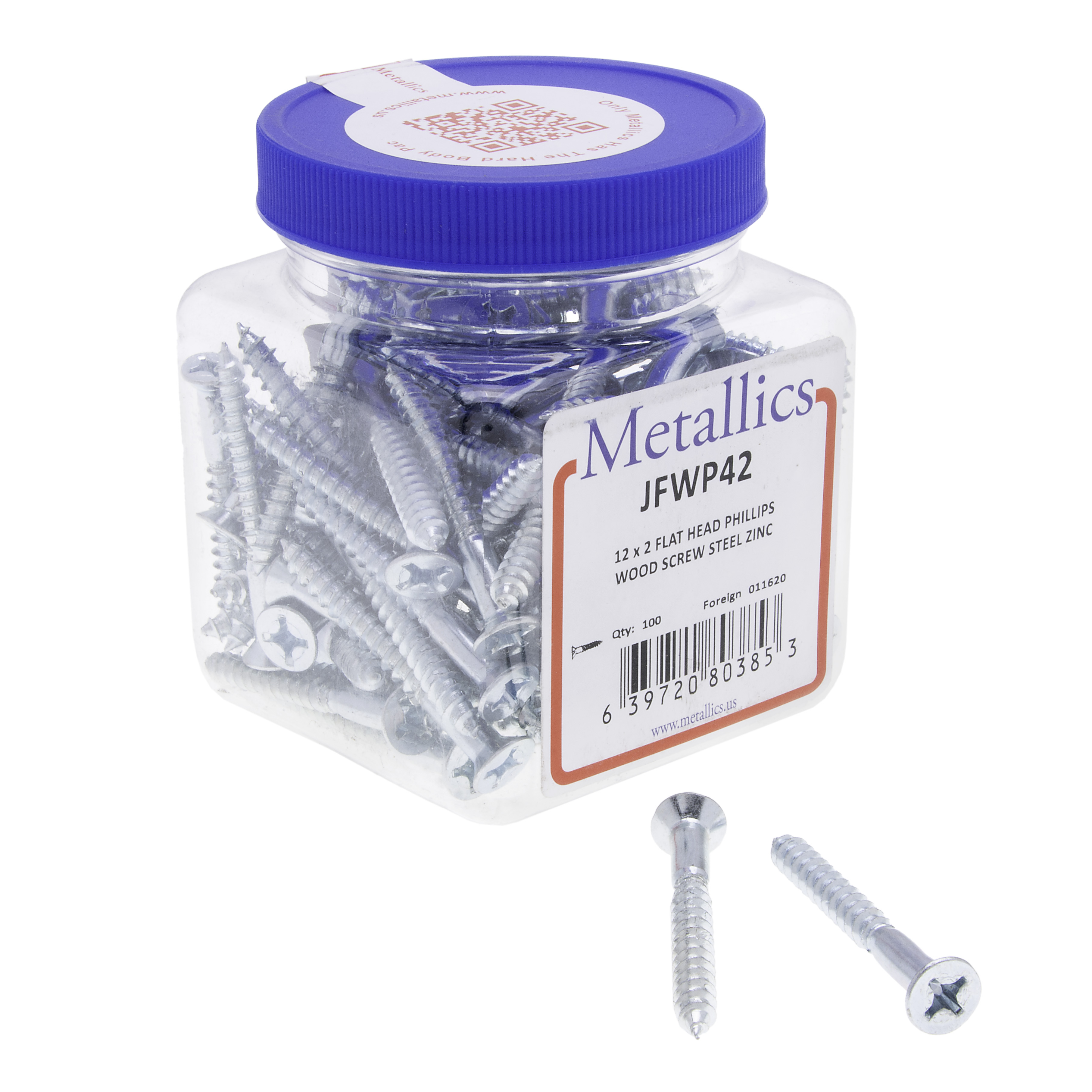 Metallics JFWP12 Screws 6 X 1-1/4 Fh Ph WS St-zn (Jar 100) - NSI