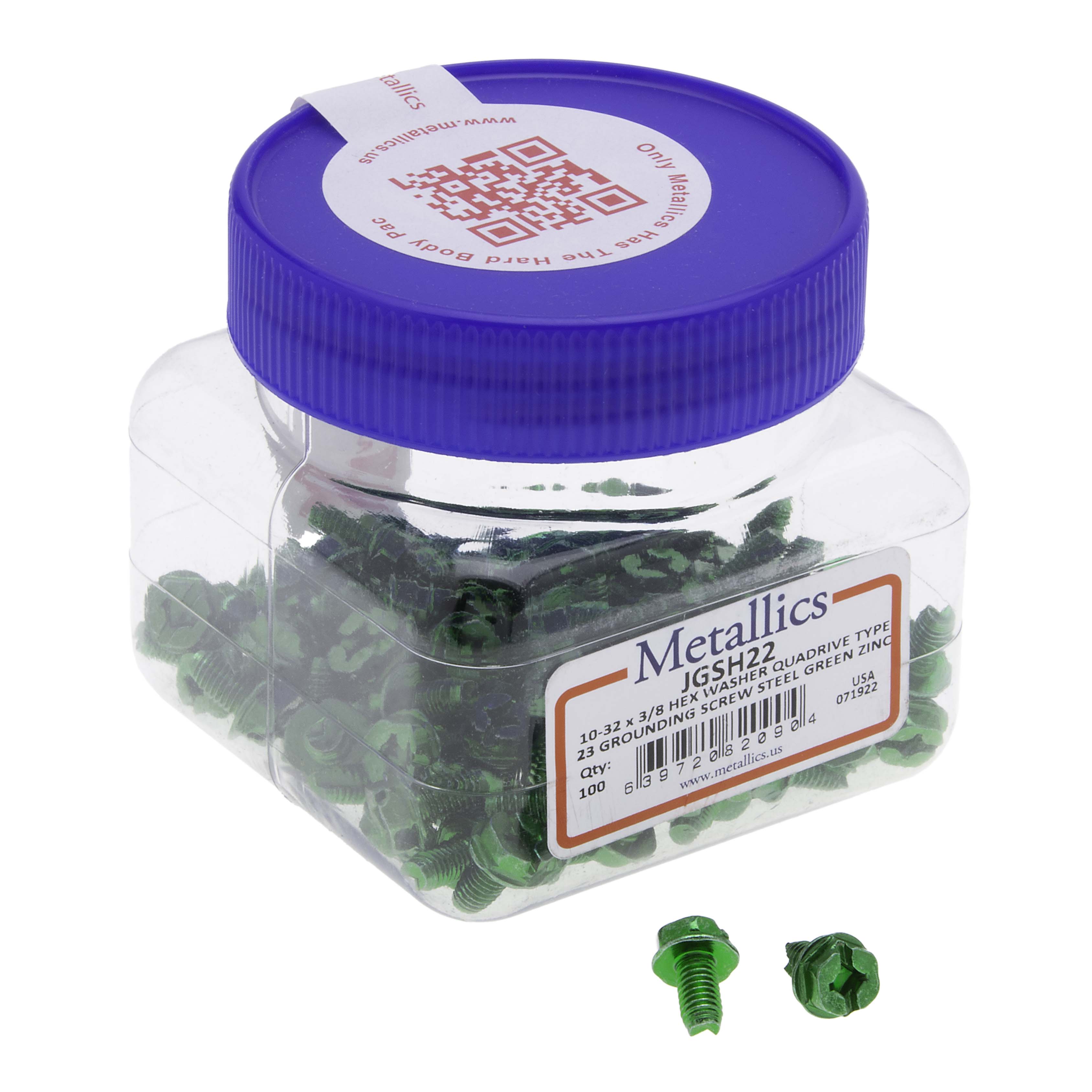 Metallics JGSH22 Ground Screw10-32 X 3/8 QD T-23 Green Steel Zinc