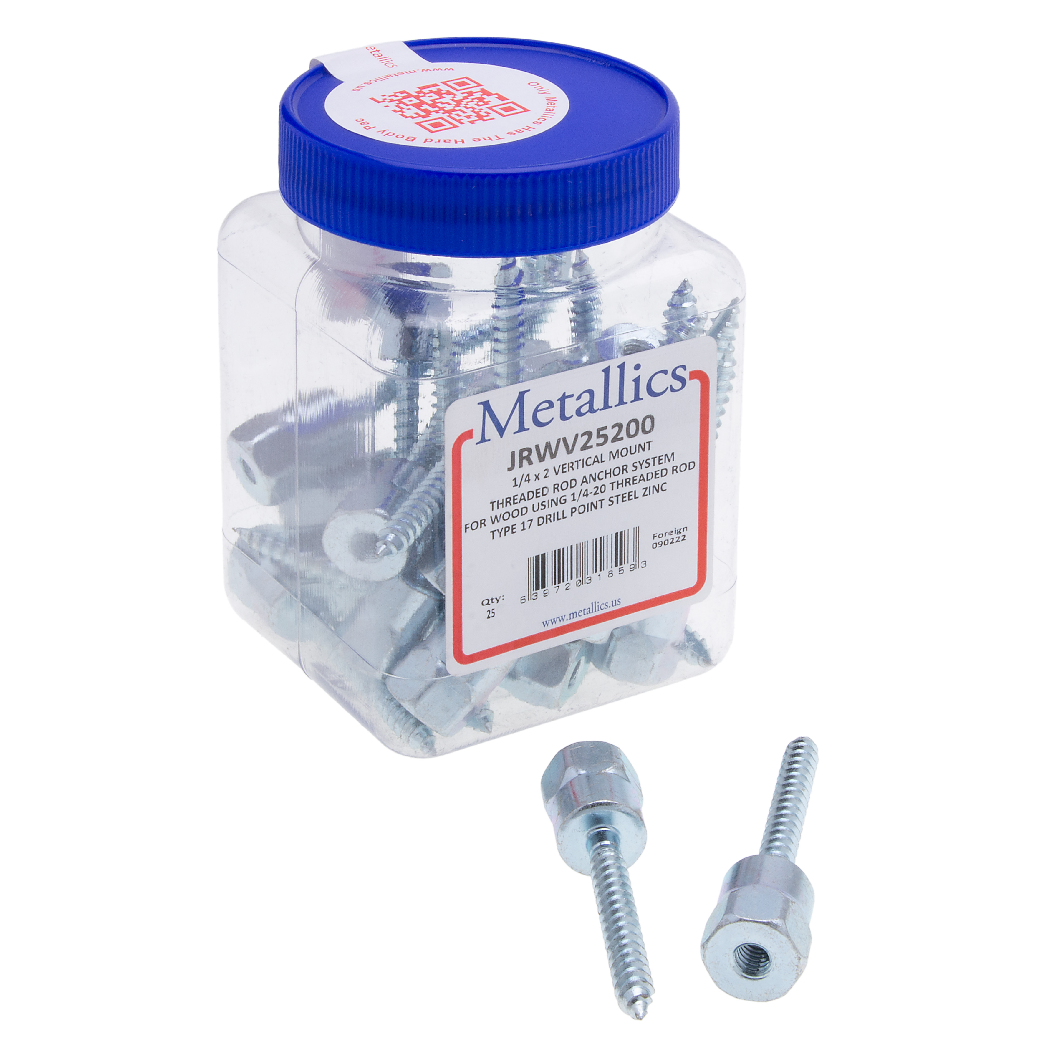 Metallics JRWV25200 Thread Rod 1/4 X 2 Wood V-Mt Ancr St-zn (Jar