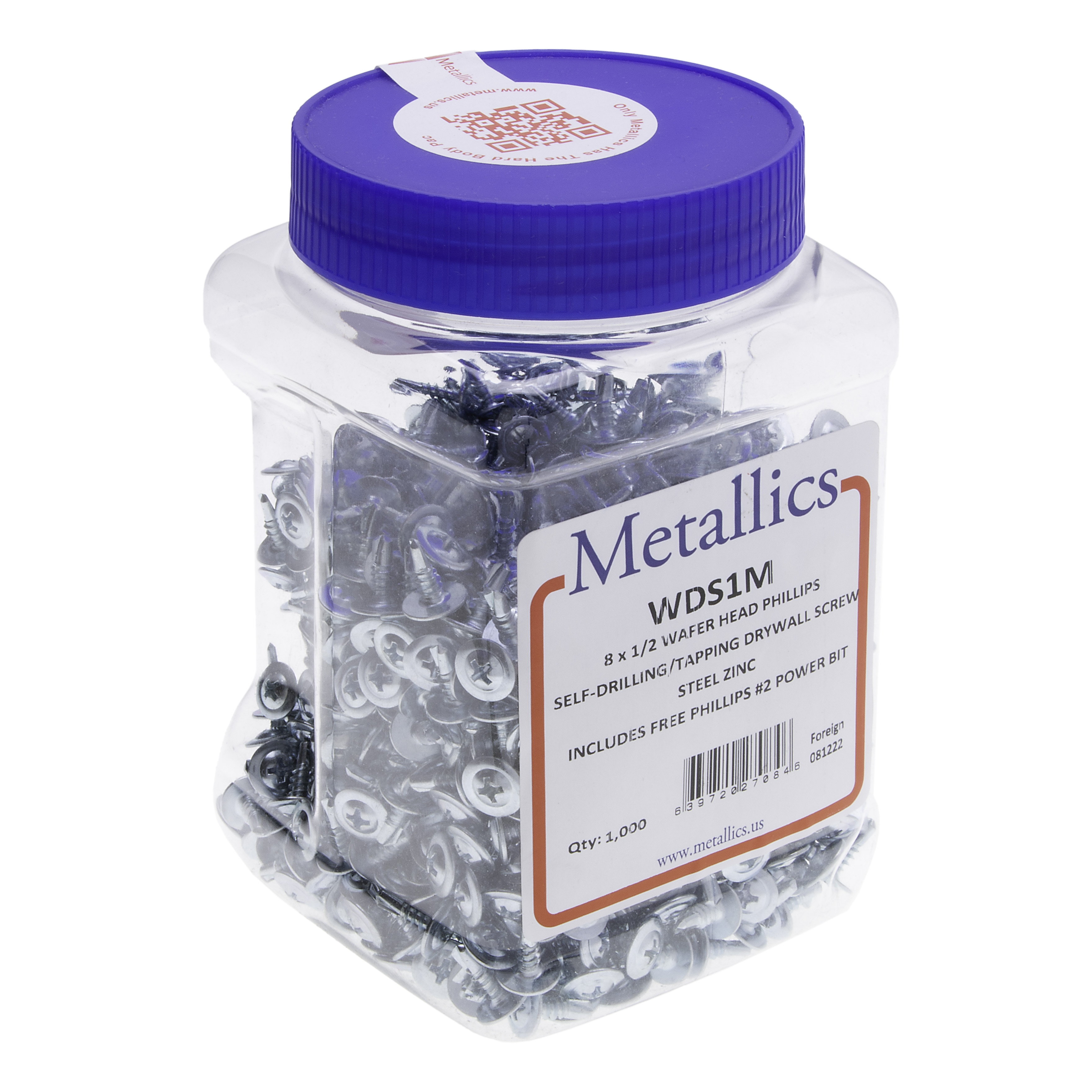 Metallics WDS1M Screws 8 X 1/2 Wfr Ph S-Dr DWS St-zn (Box 1000