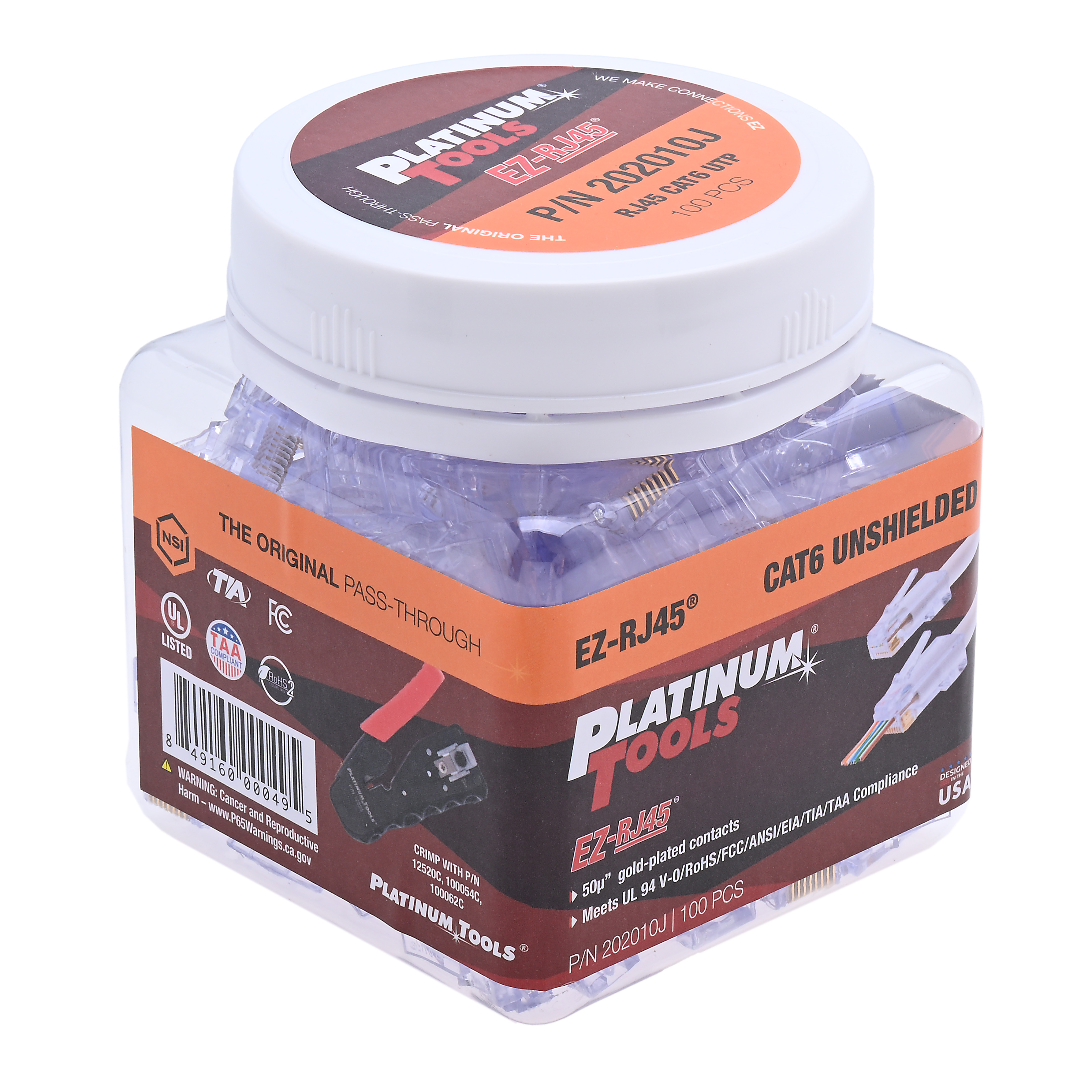 Platinum Tools 202010J EZRJ45 Cat6 Connector 100/Jar - NSI Industries